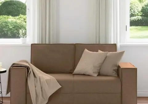 Canapea cu 2 locuri, maro, 120 cm, material textil - 3/5