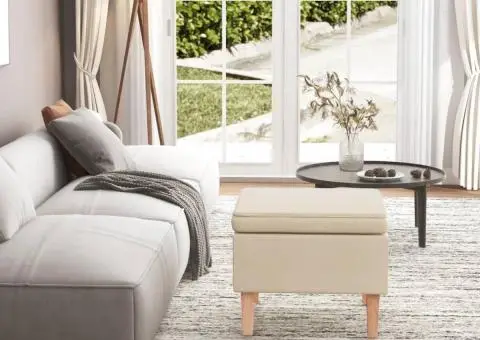 Scaun cu picioare din lemn, crem, material textil - 1/5