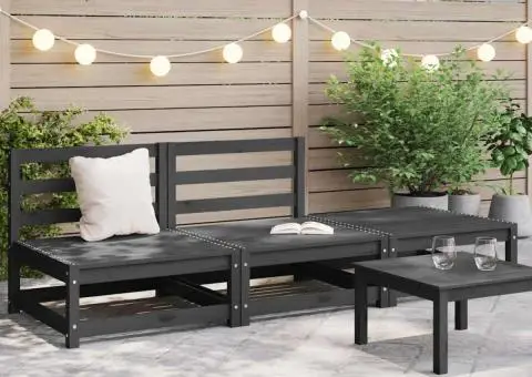 Set mobilier de grădină, 3 piese, gri, lemn masiv de pin - 1/3