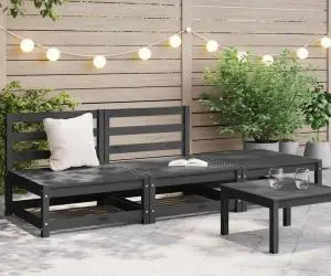 Set mobilier de grădină, 3 piese, gri, lemn masiv de pin