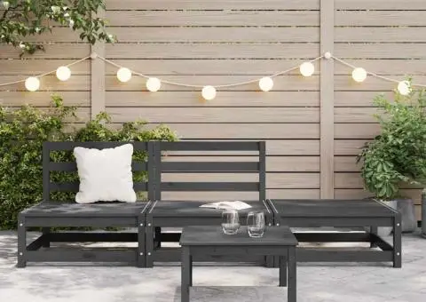 Set mobilier de grădină, 3 piese, gri, lemn masiv de pin - 2/3