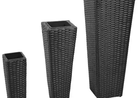 Straturi înălțate de grădină, 3 buc., negru, poliratan - 1/5