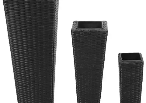 Straturi înălțate de grădină, 3 buc., negru, poliratan - 2/5