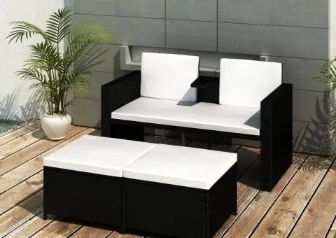 Set mobilier de grădină cu perne, 4 piese, negru, poliratan - 1/5