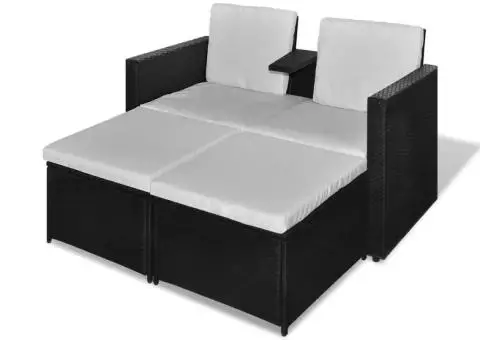 Set mobilier de grădină cu perne, 4 piese, negru, poliratan - 2/5