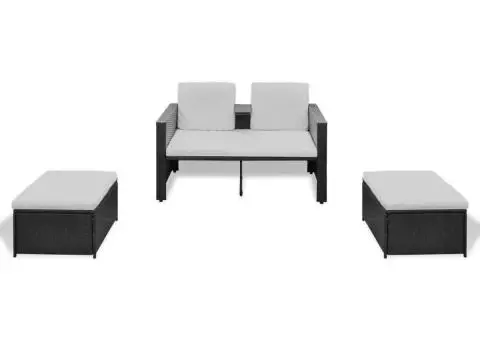 Set mobilier de grădină cu perne, 4 piese, negru, poliratan - 3/5