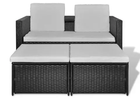 Set mobilier de grădină cu perne, 4 piese, negru, poliratan - 4/5