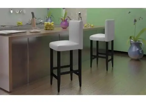 Scaune de bar, 2 buc., alb, piele ecologică - 1/5