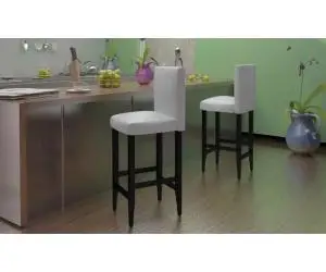 vidaXL Scaune de bar, 2 buc., alb, piele ecologică