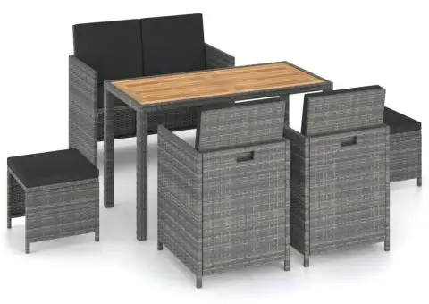 Set mobilier de exterior, 6 piese, gri, poliratan, lemn acacia - 1/5