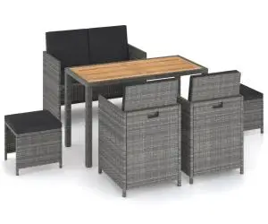 vidaXL Set mobilier de exterior, 6 piese, gri, poliratan, lemn acacia
