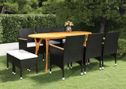 Set mobilier de grădină, 9 piese, negru - 1/5