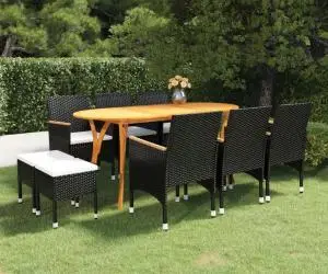 vidaXL Set mobilier de grădină, 9 piese, negru