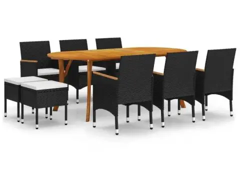 Set mobilier de grădină, 9 piese, negru - 2/5