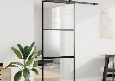 Ușă glisantă cu set feronerie neagră 90x205cm sticlă securizată - 3/5