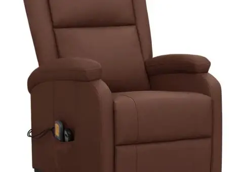 Fotoliu de masaj cu ridicare, maro, piele ecologică - 2/5