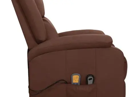 Fotoliu de masaj cu ridicare, maro, piele ecologică - 4/5