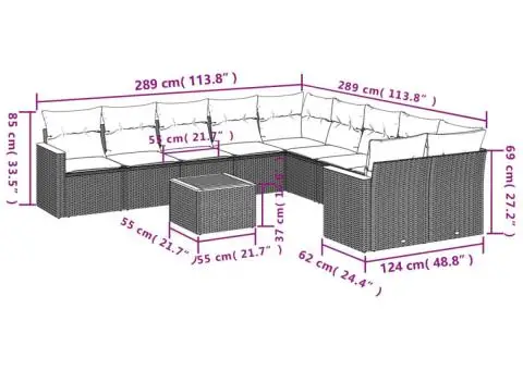 Set canapele de grădină cu perne, 11 piese, bej, poliratan - 3/3