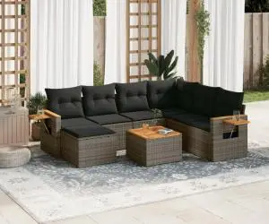 vidaXL Set canapele de grădină cu perne, 8 piese, gri, poliratan