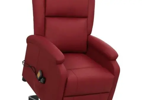 Fotoliu de masaj cu ridicare, roșu vin, piele ecologică - 1/5