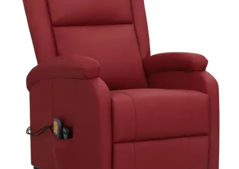 Fotoliu de masaj cu ridicare, roșu vin, piele ecologică - 2/5