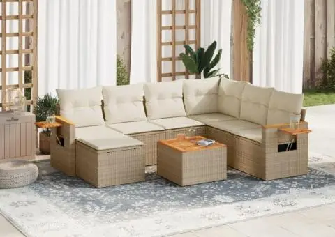 Set canapele de grădină, 8 piese, cu perne, bej, poliratan - 1/3