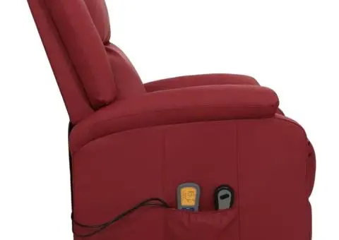 Fotoliu de masaj cu ridicare, roșu vin, piele ecologică - 4/5