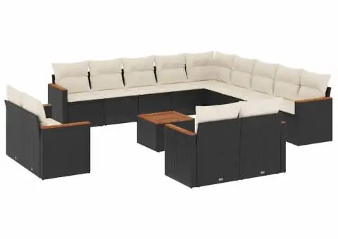 Set mobilier de grădină cu perne, 14 piese, negru, poliratan - 2/3