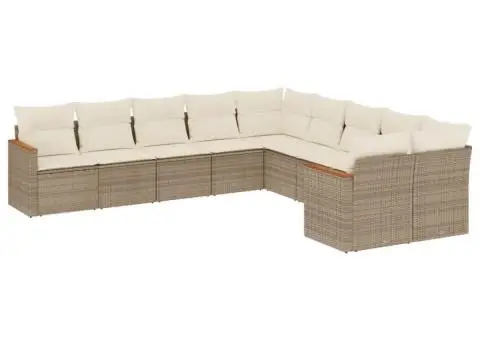 Set canapele de grădină cu perne, 10 piese, bej, poliratan - 2/3