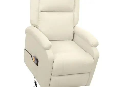 Fotoliu de masaj cu ridicare, crem, material textil - 1/5