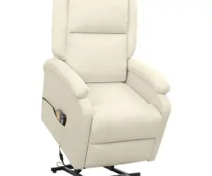 vidaXL Fotoliu de masaj cu ridicare, crem, material textil