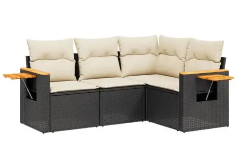 Set mobilier de grădină cu perne, 4 piese, negru, poliratan - 2/3