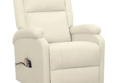 Fotoliu de masaj cu ridicare, crem, material textil - 2/5