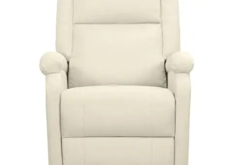 Fotoliu de masaj cu ridicare, crem, material textil - 3/5