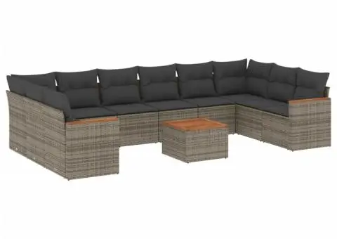 Set canapele de grădină cu perne, 11 piese, gri, poliratan - 2/3