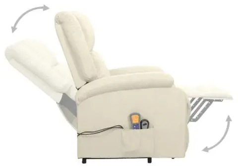 Fotoliu de masaj cu ridicare, crem, material textil - 5/5