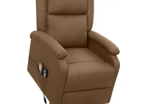 Fotoliu de masaj cu ridicare, maro, material textil - 1/5