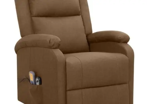 Fotoliu de masaj cu ridicare, maro, material textil - 2/5