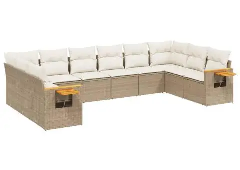 Set canapele de grădină cu perne, 10 piese, bej, poliratan - 2/3