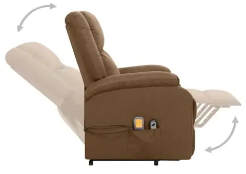 Fotoliu de masaj cu ridicare, maro, material textil - 5/5