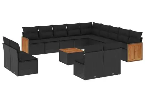 Set mobilier de grădină cu perne, 14 piese, negru, poliratan - 2/3