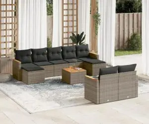 vidaXL Set mobilier de grădină cu perne, 10 piese, gri, poliratan