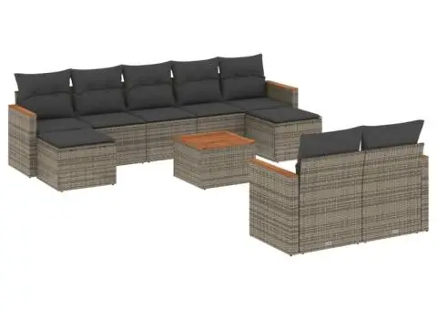 Set mobilier de grădină cu perne, 10 piese, gri, poliratan - 2/3