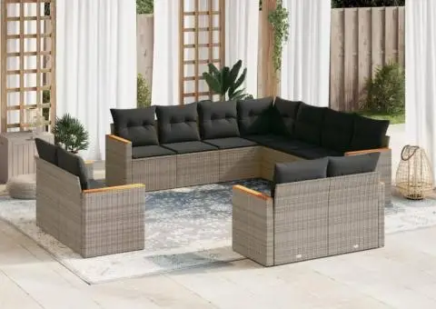 Set canapele de grădină cu perne, 11 piese, gri, poliratan - 1/3