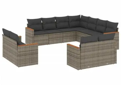 Set canapele de grădină cu perne, 11 piese, gri, poliratan - 2/3