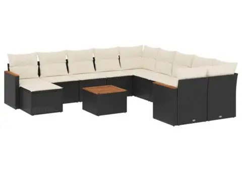 Set canapele de grădină, 12 piese, cu perne, negru, poliratan - 2/3