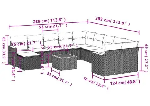Set canapele de grădină, 12 piese, cu perne, negru, poliratan - 3/3