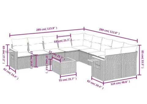 Set canapele de grădină cu perne, 11 piese, negru, poliratan - 3/3