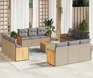 vidaXL Set canapele de grădină, 13 piese, cu perne, bej, poliratan