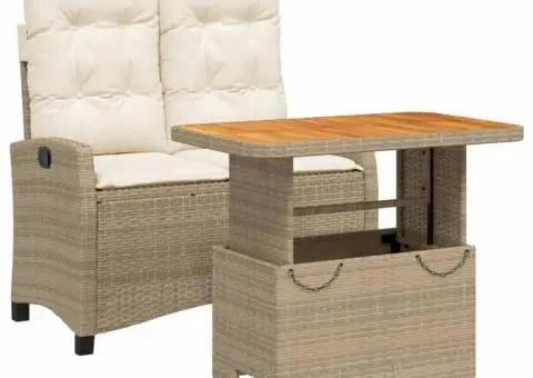 Set mobilier de grădină, 2 piese, cu perne, bej, poliratan - 2/5